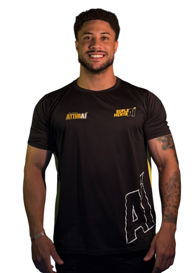 CAMISETA SUPLEMENTA AÍ + ATIVA AÍ PRETA